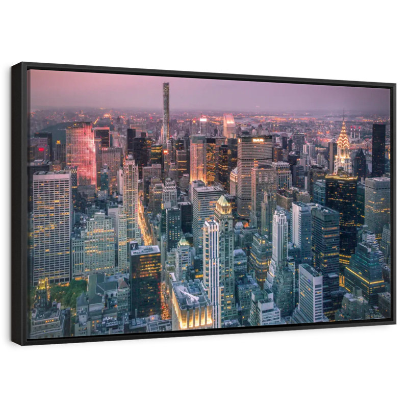 Lumières du paysage urbain de New York, Cadre flottant noir, 37 po x 25 po