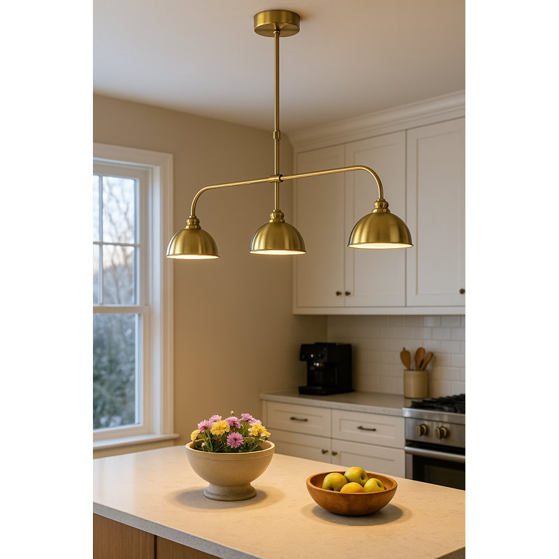 3 - Light Kitchen Island Pendant, Antique Brass