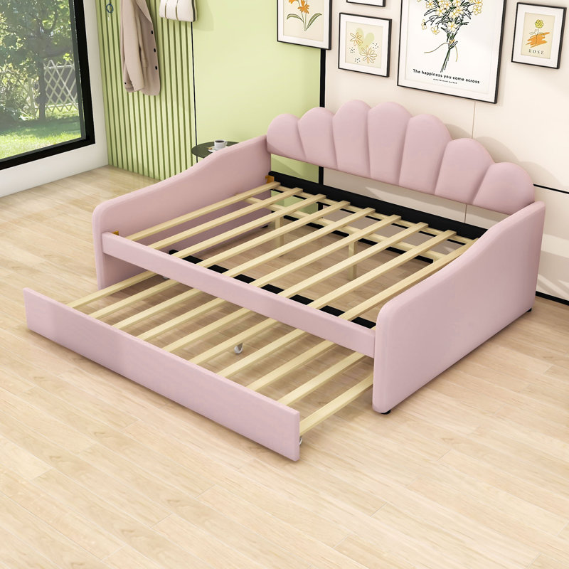 Full Upholstered Daybed with Trundle, Pink