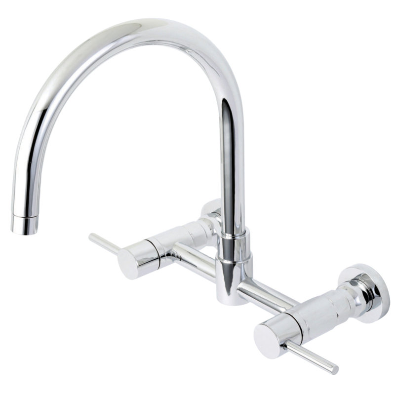 Kingston Brass Concord Double-Handle 2-Hole Wall-Mount Bridge Kitchen Faucet, Polished Chrome