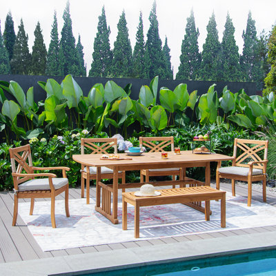 Serafino 6-Person Teak Outdoor Dining Set With Cushions