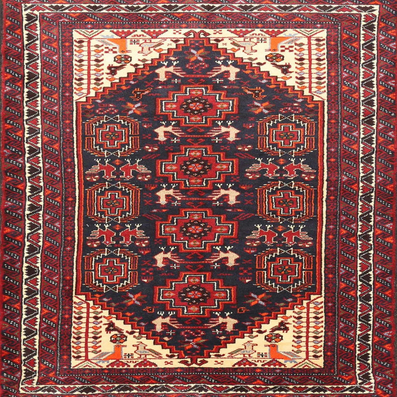 Tapis rouge à motif sud-ouest, Carré 6 pi