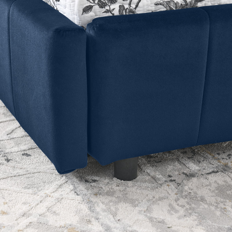 Canapé-lit double en velours avec rangement capitonné avec dossier et accoudoirs confortables, Bleu très foncé