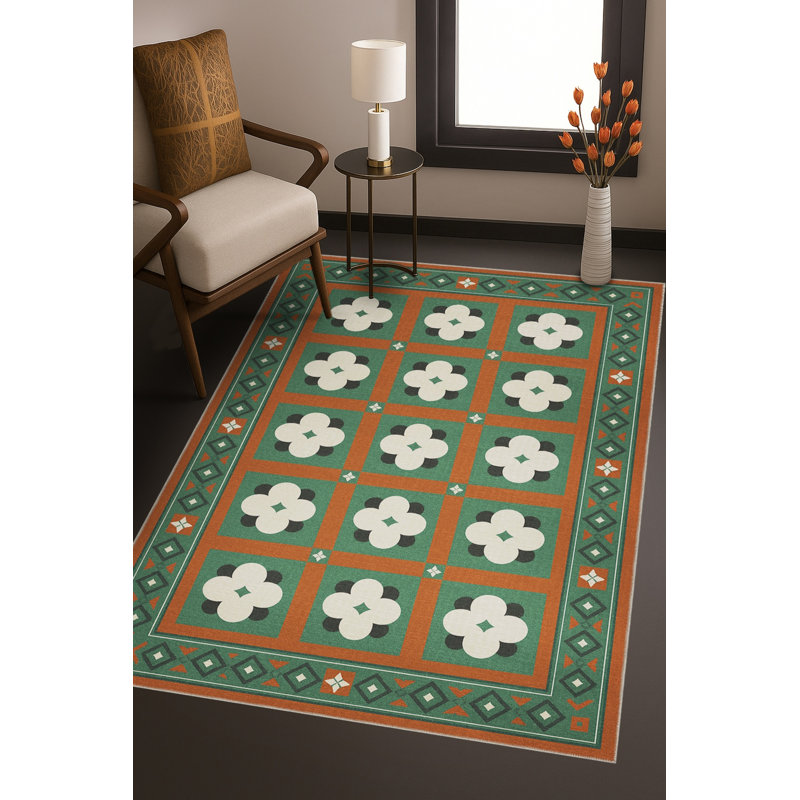 Tapis bleu tissé lavable rétro Mosso, 3'3" x 4'11"