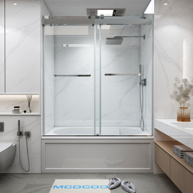 Opal Mirage MCOCOD 60" W x 60" H Double Smooth Sliding Soft-Close Tub Door with(10mm) Clear Glass, Chrome