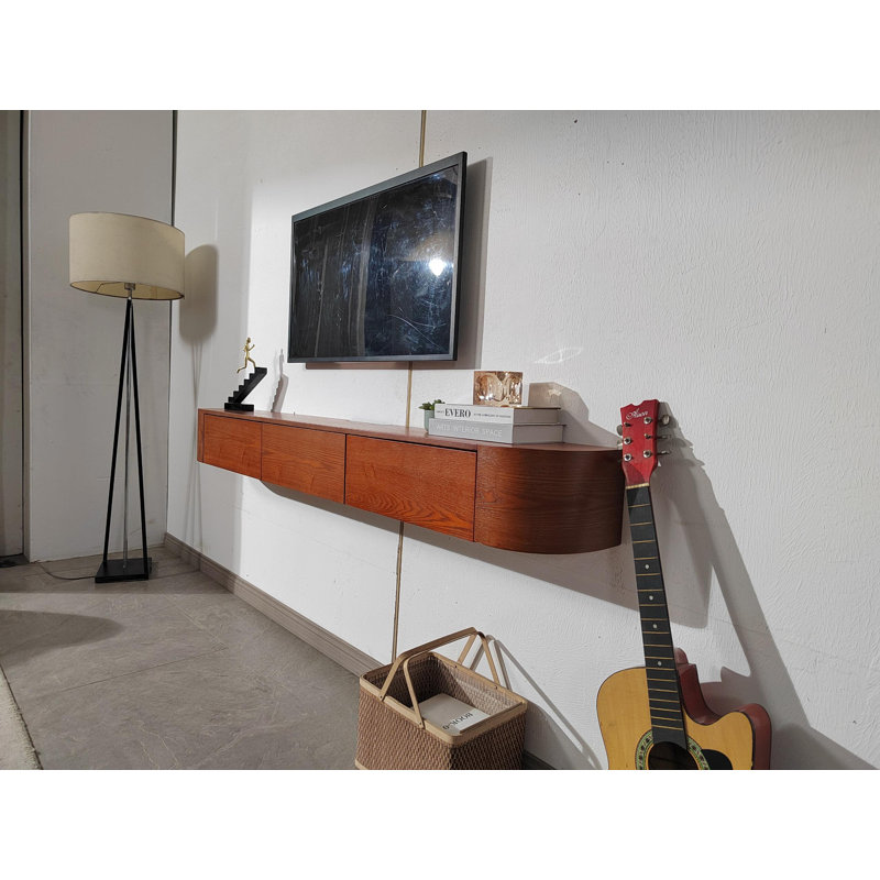 63-Inch Fully Assembled Wall-Mounted Floating Tv Stand, Natural Walnut, For Tvs Up To 65'', 7.9"H x 63"L x 9.4"W