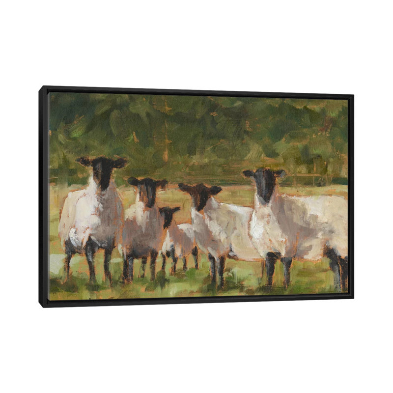 «Sheep Family II» par Ethan Harper - reproduction sur toile, H 18 po x l 26 po x P 1,5 po, Toile avec cadre noir