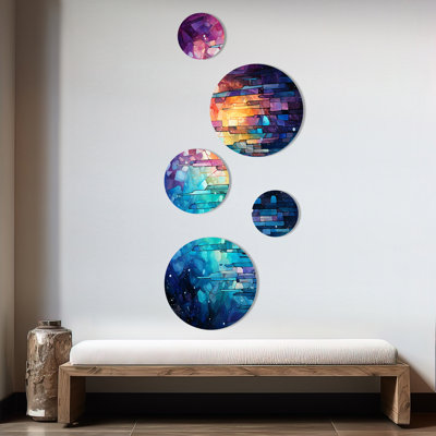 Midnight Cityscape Spectrum 1 - Cityscape Round Wall Art Set Of 5