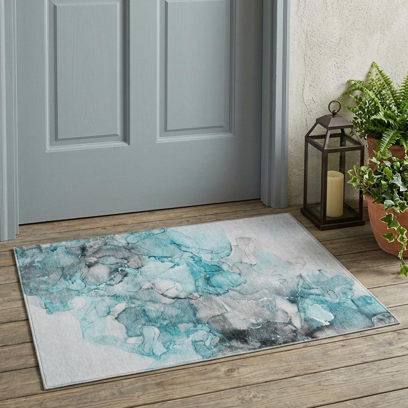 Tapis extérieur lavable antidérapant 3 pi x 5 pi bleu sarcelle