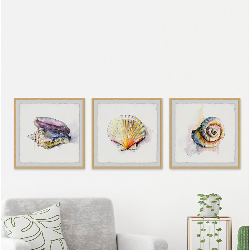 Sea Buddies Triptych par Rachel Byler - Ensemble de 3 reproductions de cadres photo sur papier, H 32 po x l 32 po x P 1,5 po
