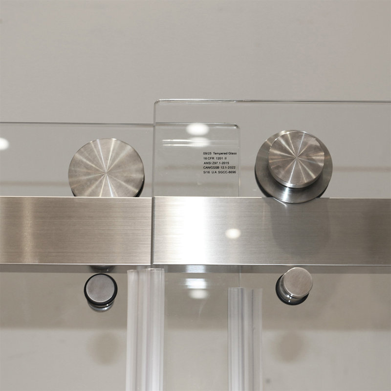 55-59"W X 72"H Frameless Double Sliding Shower Door, 304 Stainless Steel In Brushed Nickel 5/16" (8Mm) Thick SGCC Tempered Clear Glass. Round Handle With NANO Easy Cleaning Coating.