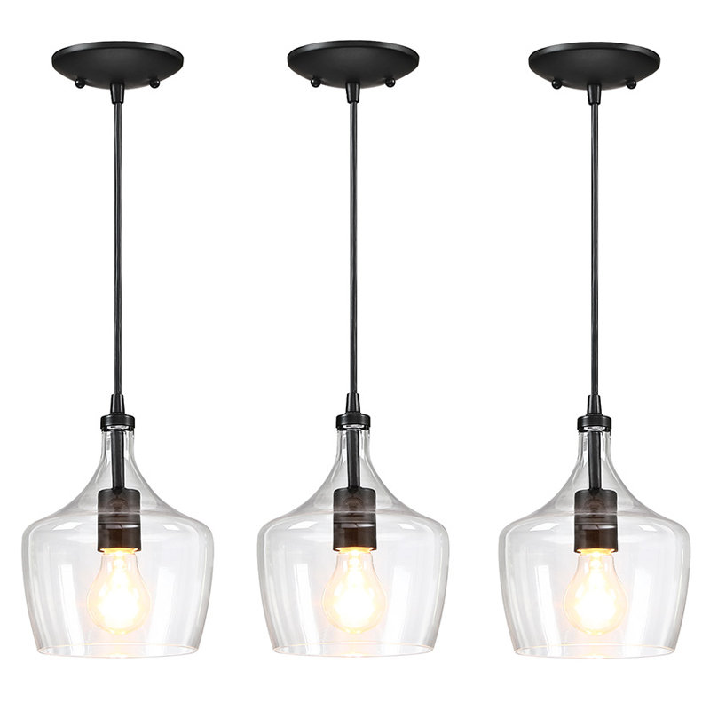 Laba 6.89" W 3-Light Glass Teardrop Pendant
