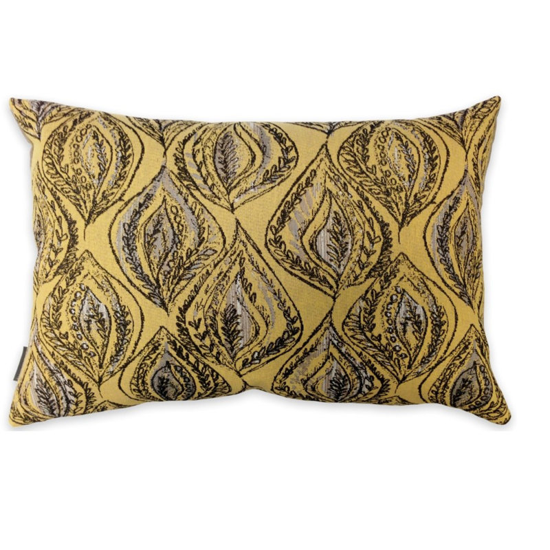 Coussin lombaire à motif floral Feathers, Jaune