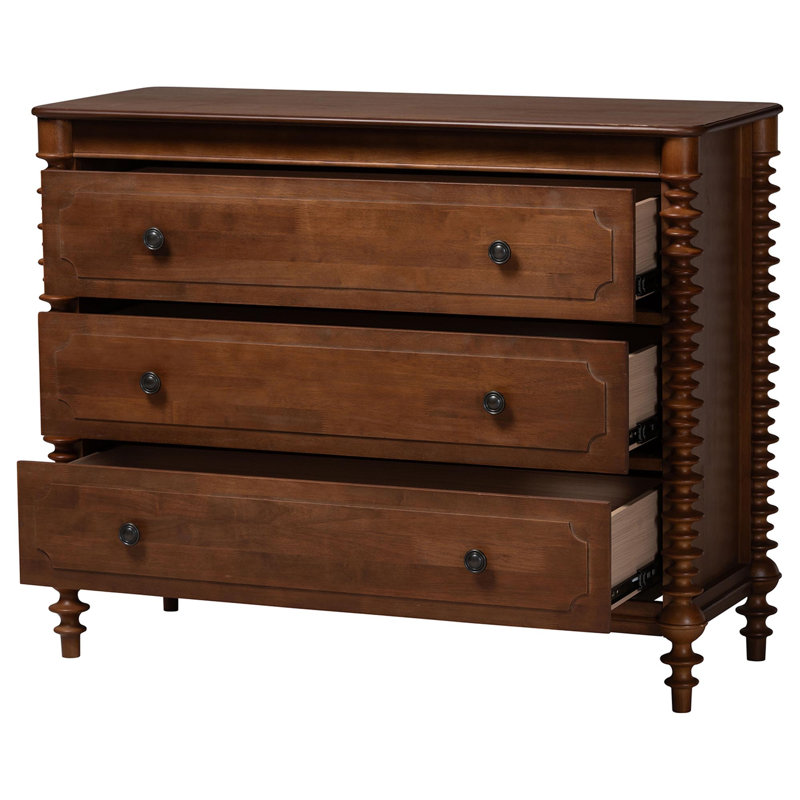 Commode Dametra à 3 tiroirs, brun noyer, Walnut