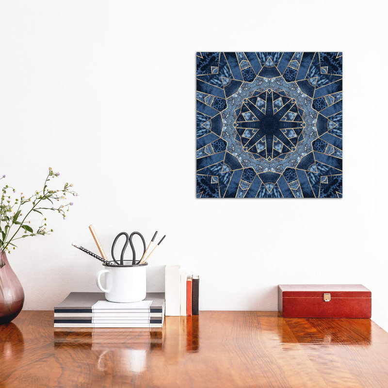 Geometric Blue Mandala - Print on Canvas, 93.98 cm H x 93.98 cm W x 1.91 cm D, No Frame