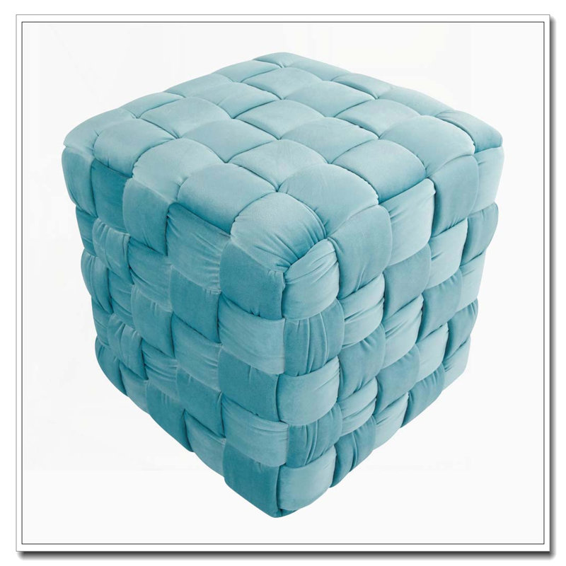 Repose-pieds carré tressé avec velours bleu glacier, Bleu