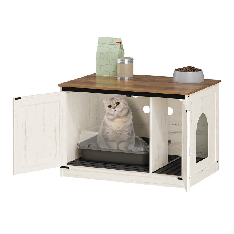 Cat Litter Box Enclosure, Hidden Litter Box Furniture with Detachable Dividers, Reversible Entrance Left or Right Side, Wooden Cat House, 80 x 50 x 54 cm 