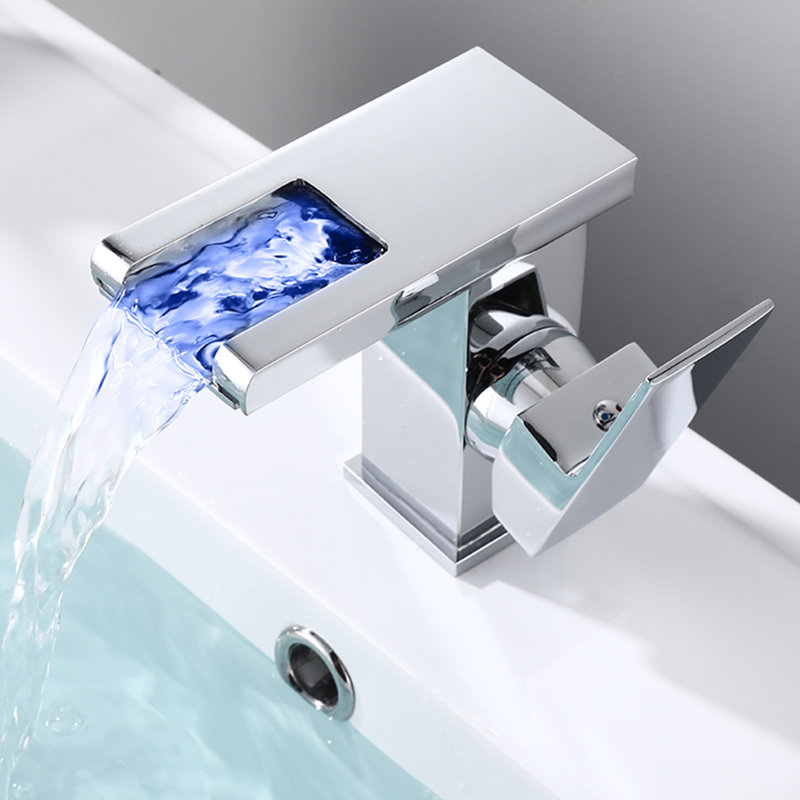 Robinet de salle de bain à DEL à changement de couleur à 3 trous pour robinet de salle de bain à poignée simple avec bonde