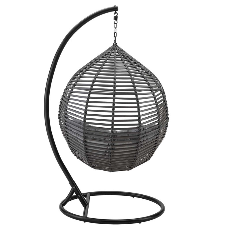 Gray Wicker Teardrop Hanging Chair with Cushions