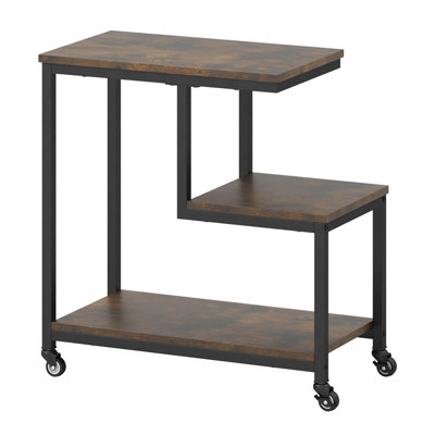 1 Pcs Modern G-shaped End Table With Storage Shelves & Lockable Casters For Living Room Brown by Ebern Designs