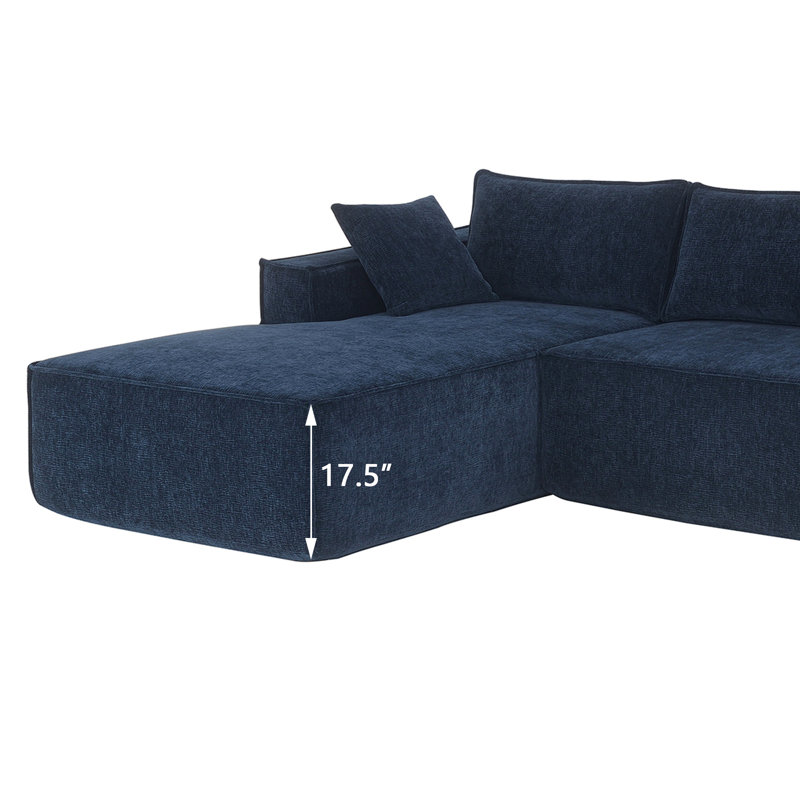 Chenille Boneless L-Shaped Sectional Sofa, Dark Blue