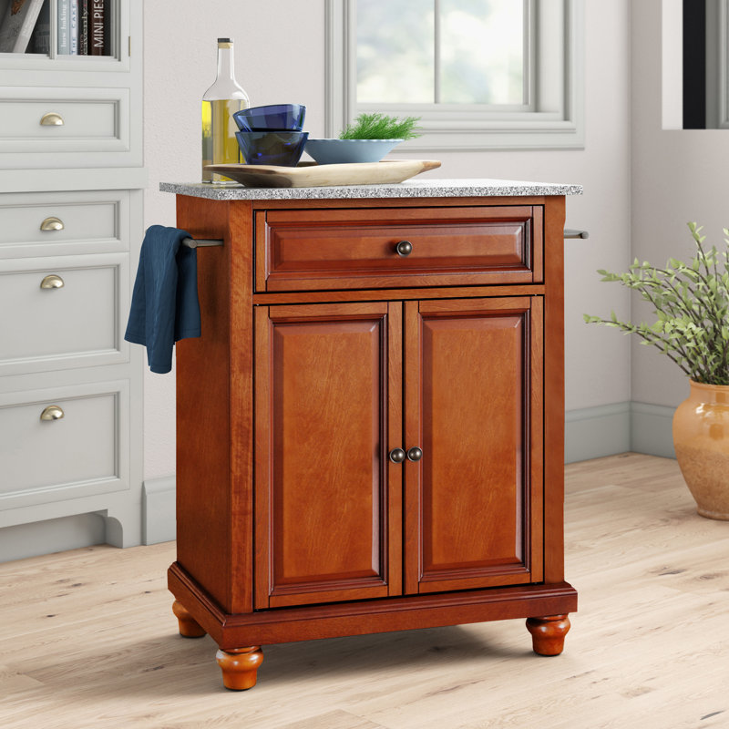 Braylie Granite Top Kitchen Cart, Classic Cherry