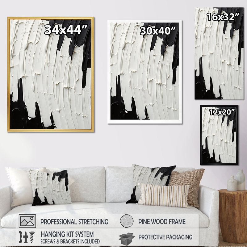 «Momentary Spirit» noir et blanc abstrait I - reproduction d'art sur toile, H 20 po x l 12 po, Argent argent