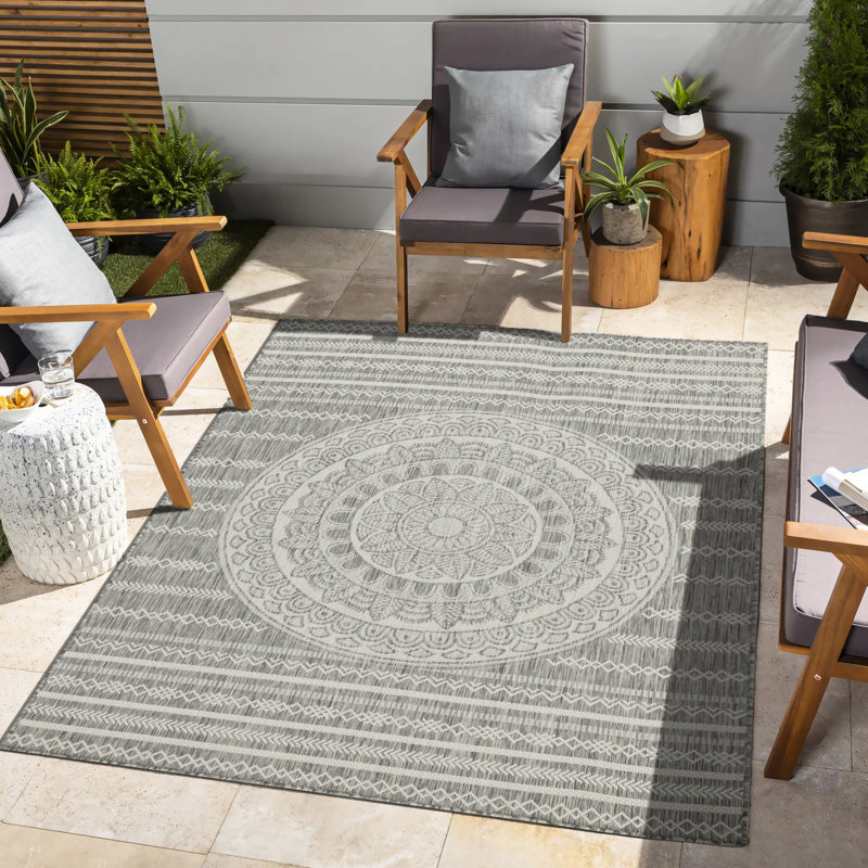 7Ft. 10In. X 10Ft. 3In. Silver Indoor/Outdoor Rug - Sunshine Gchar2018, Polypropylene, Stain , , - Spark Gchar2018 & Pet Loving Home