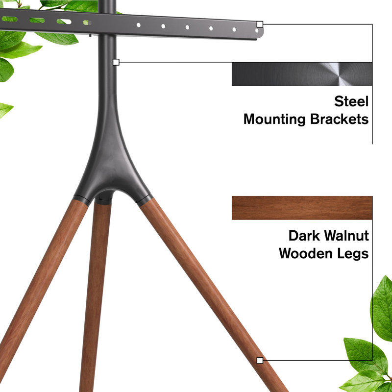 Modern Black Matte Tripod TV Stand with Wooden Legs