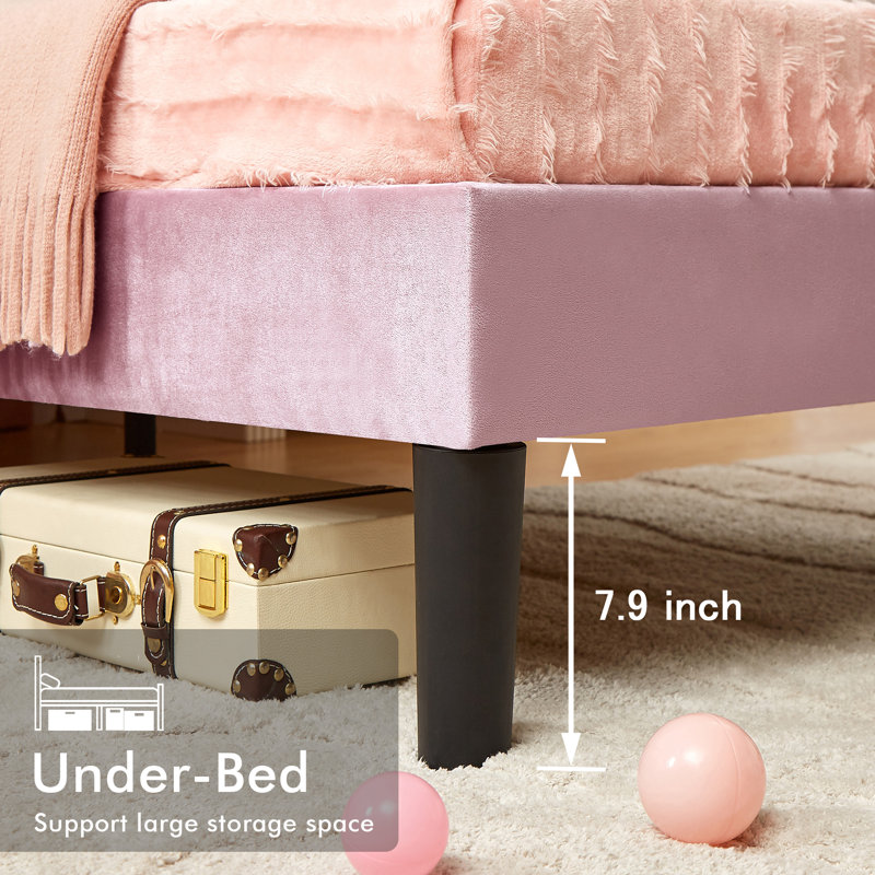 Cimahi Upholstered Metal Platform Bed, Pink