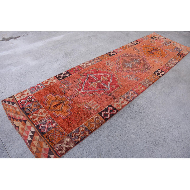 Vintage Wool Patchwork Runner, 37.8x139.8 Inch Orange Rug