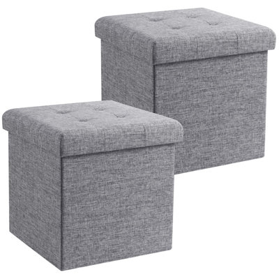 Square Upholstered 15" Inch Storage Ottoman - Set of 2