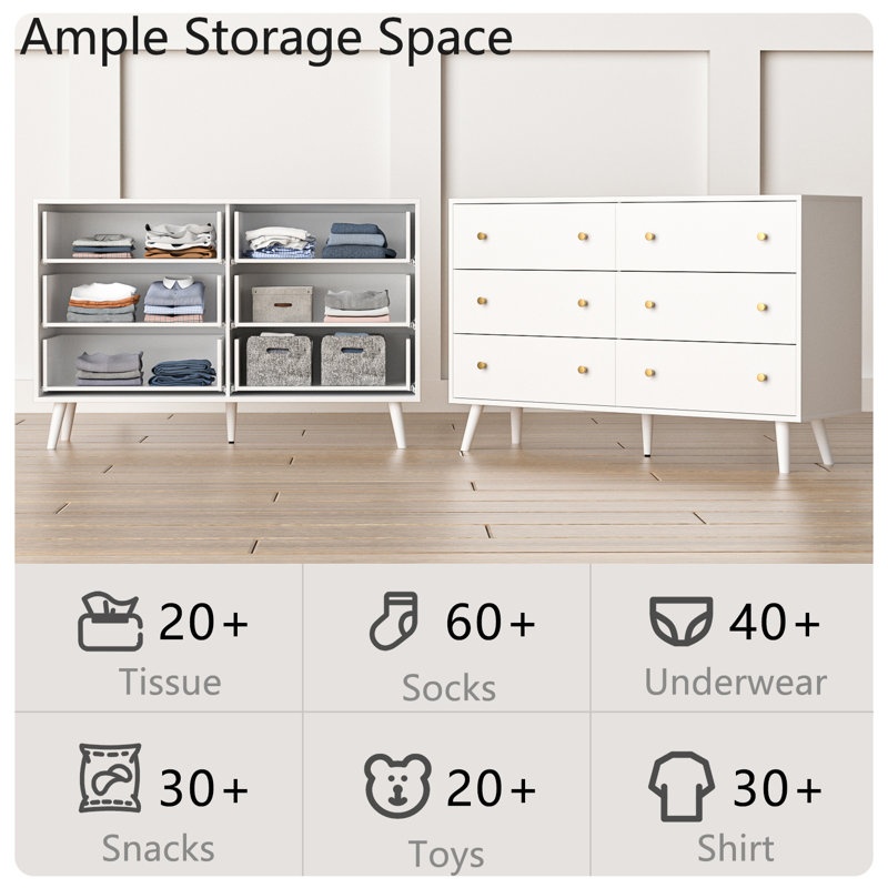 Commode 6 tiroirs Burt, Blanc