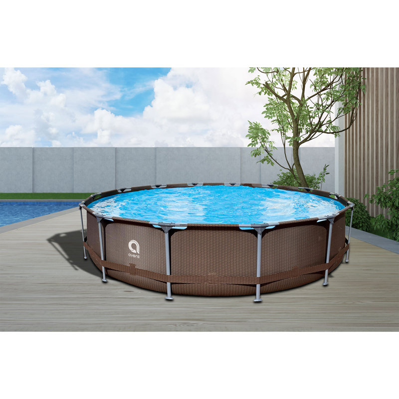 JLeisure Avenli Round Frame Easy Assembly Swimming Pool, 179.92" W x 33" H, Brown