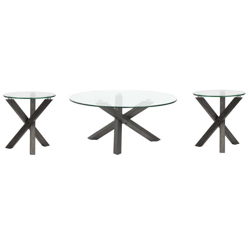 Table basse ronde avec 2 tables d'appoint, 3 pièces: table basse, 2 tables de bout
