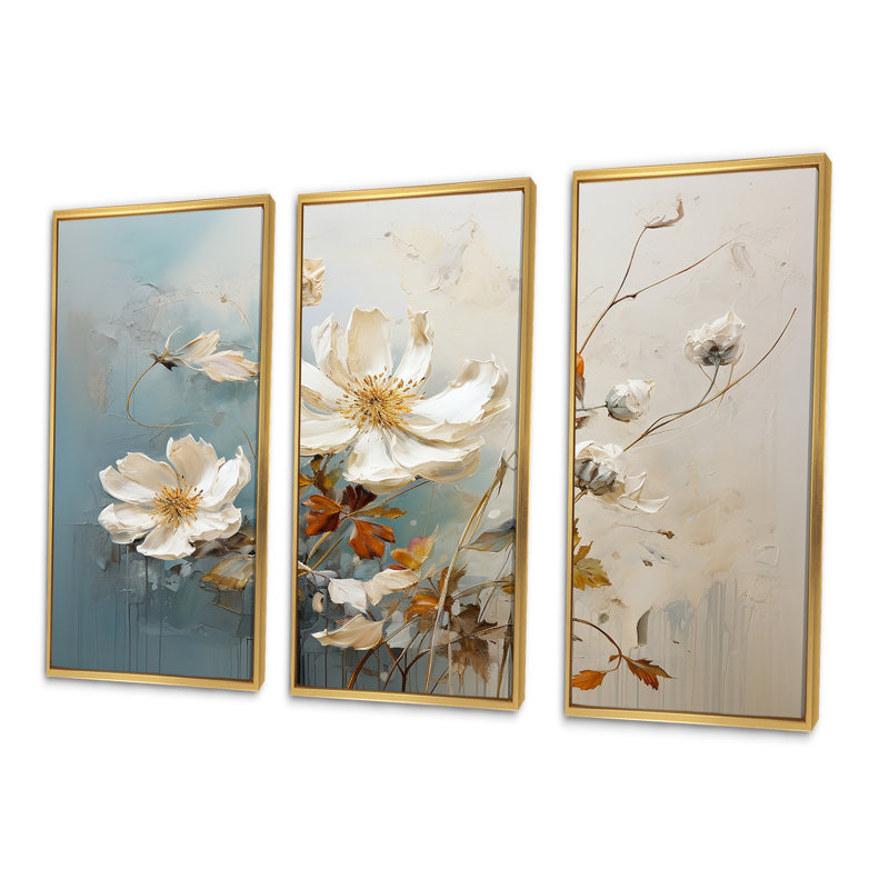 Minimalisme, fleurs saisonnières en fleurs II - ensemble d'art mural sur toile fleurs saisonnières, Cadre flottant doré