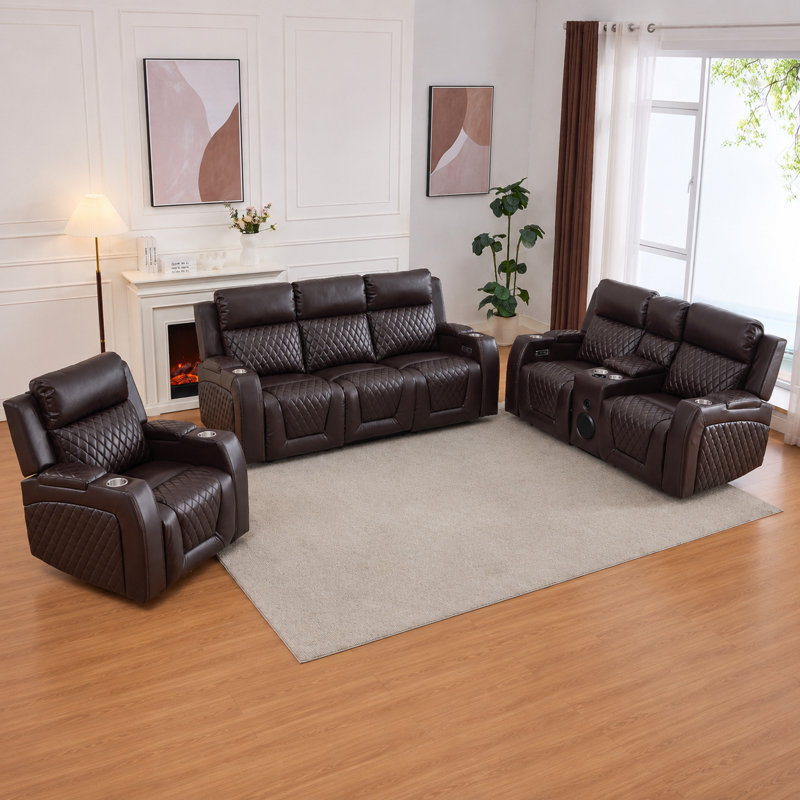 Ensemble de salon inclinable 3 pièces Gainey, Brun