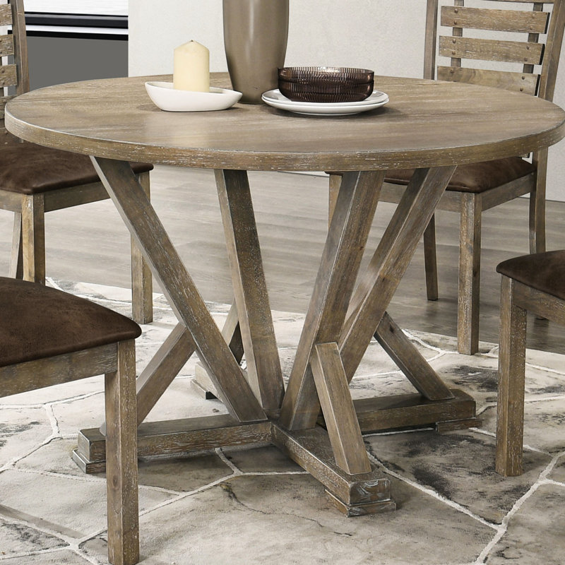 Table moderne, ronde 45,7 po, bois d'hévéa massif, finition rustique antique, patiné, table de salle à manger ronde brun grisâtre de 45,7 po, conception en bois, brun, pour 4 personnes