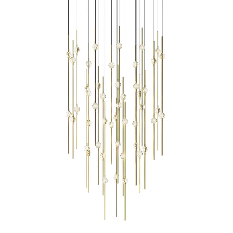 Constellation - Aries 25" Round LED Pendant - Satin Brass Fixture - Clear Faceted Acrylic Shade - 2700K - 240" Cable