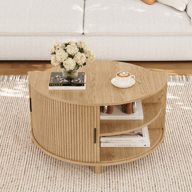 Table basse ronde avec rangement, Naturel