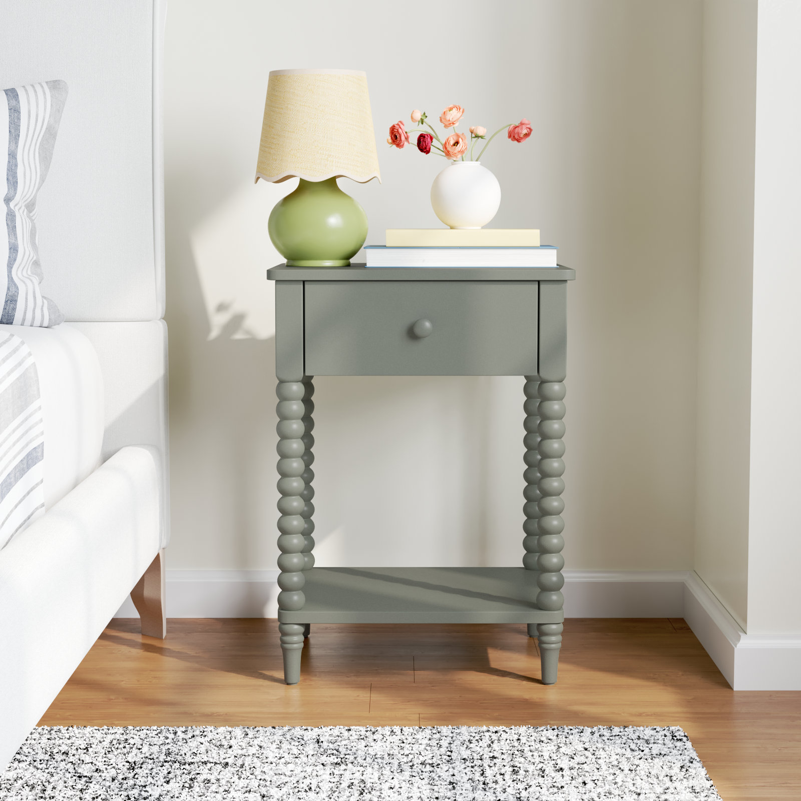 Benbrook 1 - Drawer Spindle Nightstand, Green