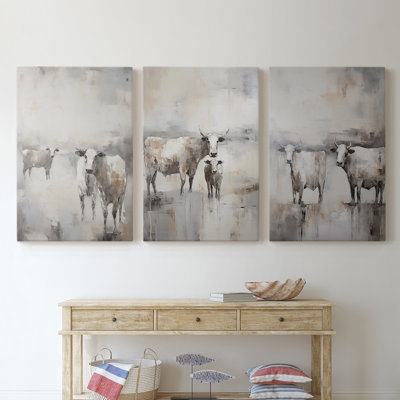 Cattle Series XCV -Set Of 3 Gallery Wrapped Canvas -Ready to Hang