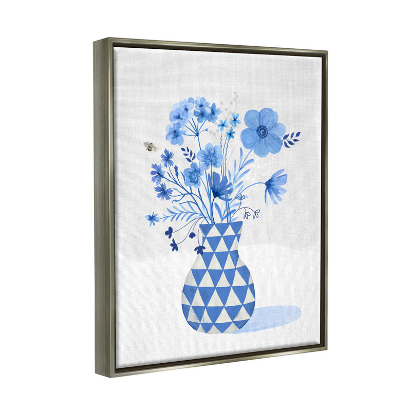"Blue Mixed Floral Arrangement", art mural encadré par Sharon Lee, H 31 po x l 25 po x P 1,7 po, Cadre flottant gris lustré