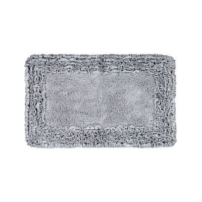 Aveliss 100% Cotton Tufted Bath Rug, Ultra Soft & Absorbent, Spray Latex Backing, Luxurious Ruffle Border, 21" x 34" Rectangle, Silver
