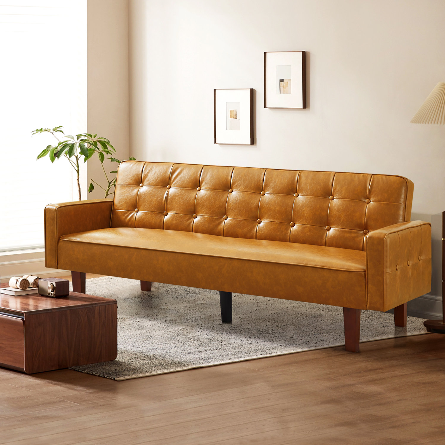 Tufted back online leather sofa