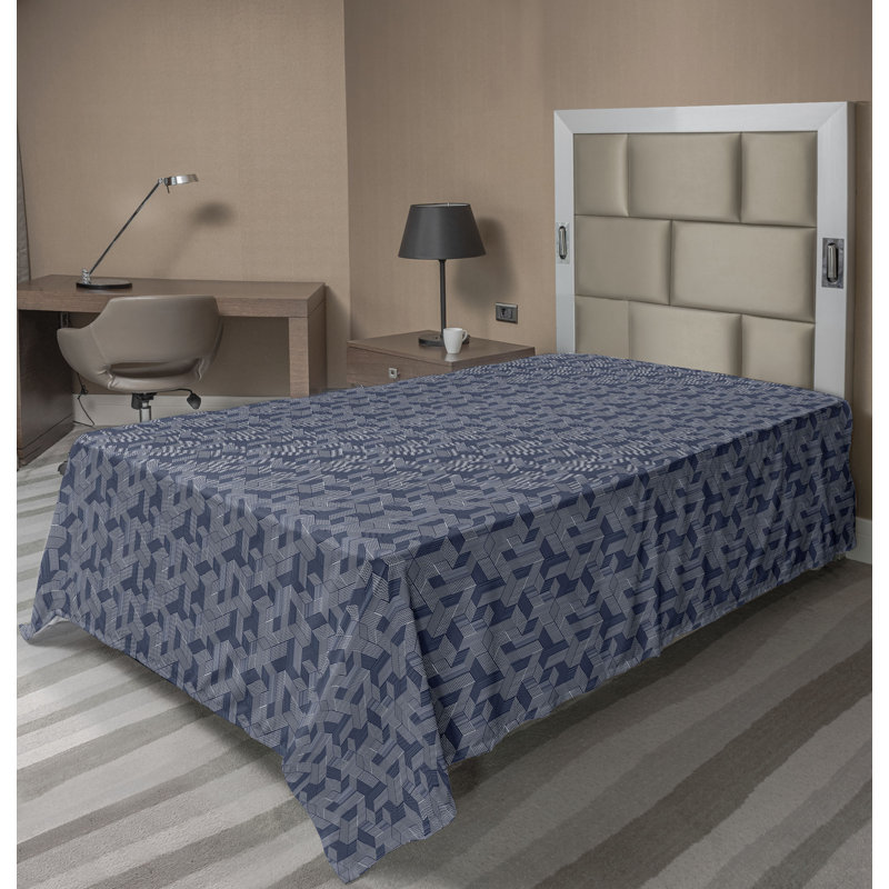 Drap plat moderne de style bohème Ambesonne, Drap plat pour lit simple, Bleu ciel foncé / motif géométrique gris