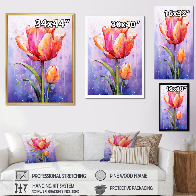 Mauve tulipe mauve liquide, Cadre flottant doré, H 32 po x l 24 po x P 1 po