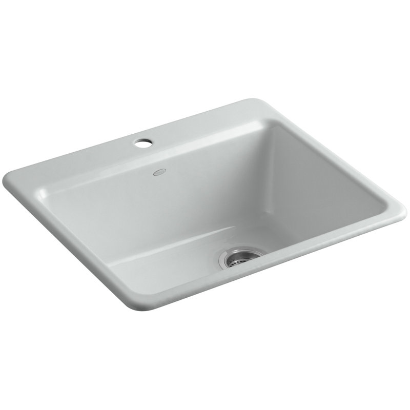 Riverby® 25" L x 22" W x 9-5 8" Bar Kitchen Sink with Basin Rack, 3 holes, Sea Salt