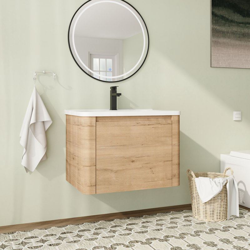 Meuble-lavabo mural flottant avec plateau en céramique, 28"