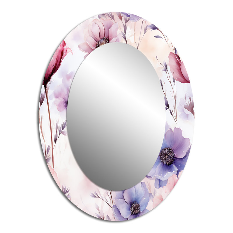 Rose et mauve Wildflower Paradise - Miroir décoratif floral ovale sur métal, H 40 po x l 30 po